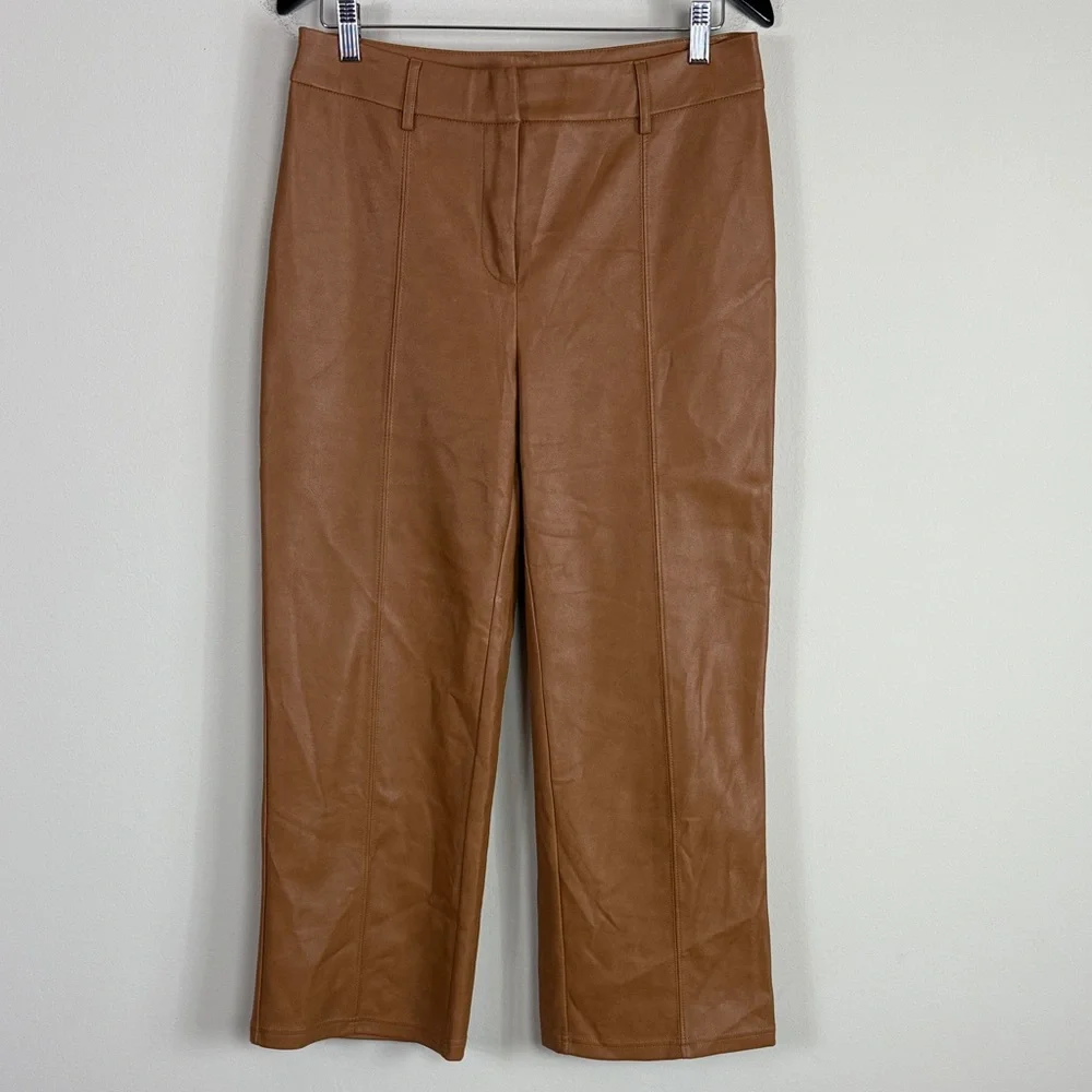 7 for all Man Kind Faux Leather‎ Wide Leg Crop Pants in Carmel Size Small (US8)
